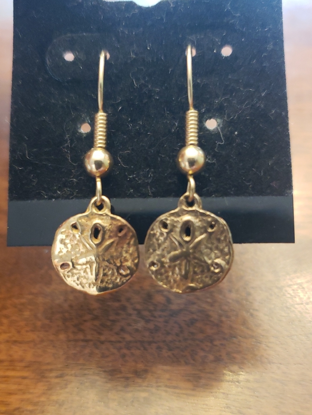 Gold Sand Dollar Dangle Earrings - 1.25" Drop